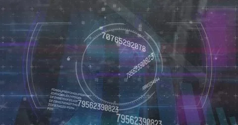 Digital interface displaying futuristic data and numbers in high-tech Stock Photos