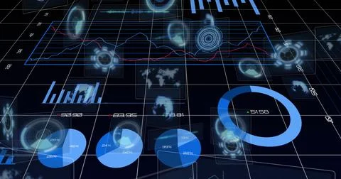 Digital interface displaying futuristic data analytics with graphs and charts Photos