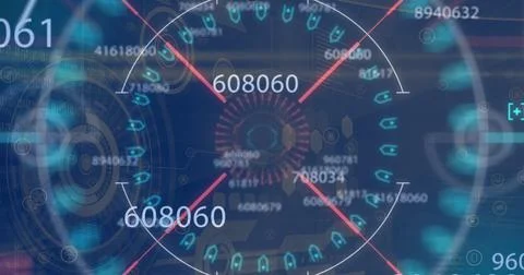 Digital interface displaying futuristic data and numbers with high-tech design Stock Photos