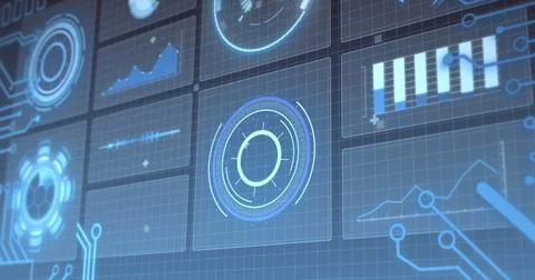 Digital interface displaying futuristic data analytics and graphs on virtual Photos