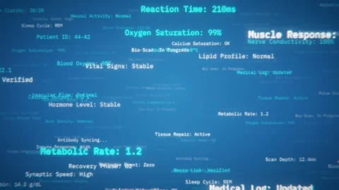 Digital interface displaying a patient's vital signs and medical data during a Stock Footage 335741887