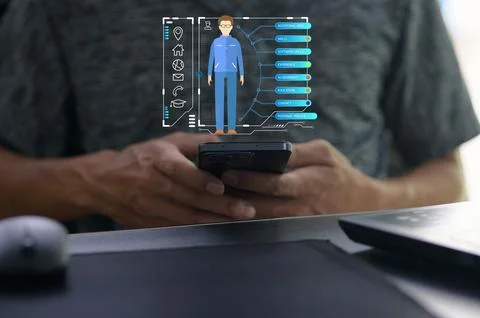 Digital Interface Displaying Virtual Character on Smartphone Screen Stock Photos