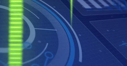 A digital interface displays futuristic technology elements Stock Photos