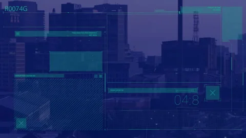 Digital interface elements and data analysis animation over cityscape background Stock Footage 304932269