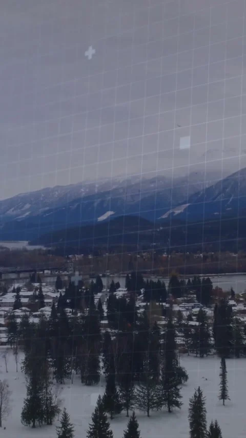 Digital interface elements animation over snowy landscape with mountains and Stock Footage 342916143