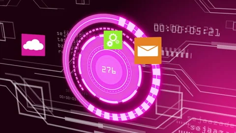Digital interface with email and cloud icons, futuristic data processing Video stock 304191509