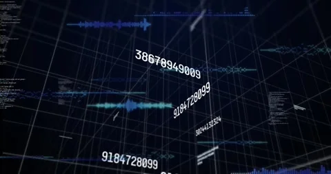 A digital interface with an equalizer and data processing against a black Stock Footage 328457508