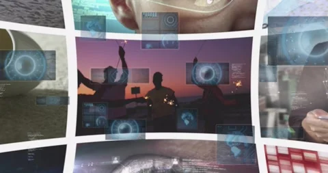 Digital interface with futuristic data processing animation over abstract 動画素材 327846747