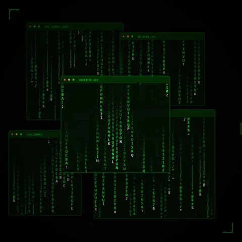 Digital Interface with Green Code on Multiple Screens, Futuristic Technology Stock Footage 347265840