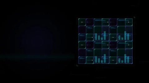 Digital Interface Grid Forming Data Visualizations Dark Background Stock Footage 346426955