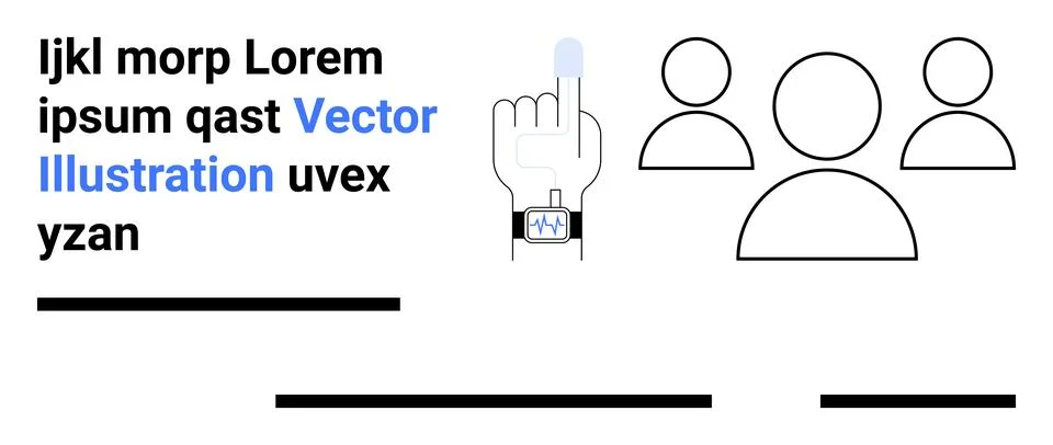 Digital Interface with Hand Gesturing on Smartwatch and Outline People Icons Stock Illustration