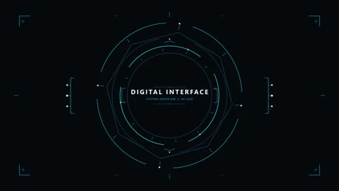 Digital interface HUD loop motion graphic with futuristic cyan circular Stock Footage 347562292