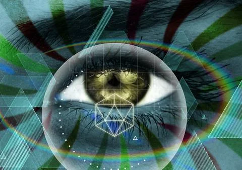 Digital interface with human eye in background Fotos de archivo