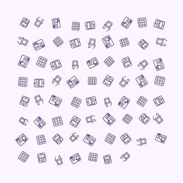 Digital interface icons pattern featuring web layouts and mobile UI elements 스톡 일러스트