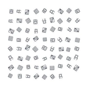 Digital Interface Interaction Icons Arranged in a Grid Pattern on a White B.. Stock Illustration