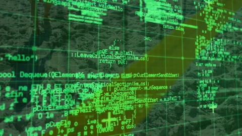 Digital interface launching on rock base, and causing scrolling code blocks Stock Footage 313076409
