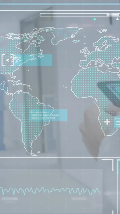 Digital interface with medical data processing against male doctor using digital Stock Footage 331652985