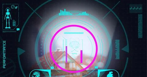 Digital interface with medical data processing against businessman using laptop イラスト素材