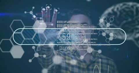 Digital interface with medical data processing against caucasian man scanning Photos