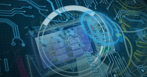 A digital interface with microprocessor connections and data processing against 스톡 동영상 327195719