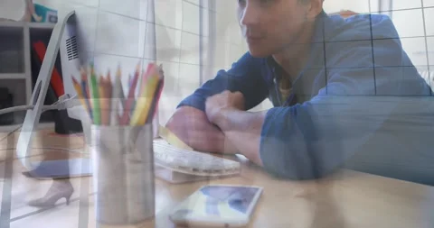 Digital interface over mid section of people working at office Stock Footage 327964078