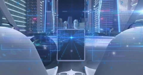 Digital interface overlay showing data and technology elements in futuristic Stock Footage 304764342