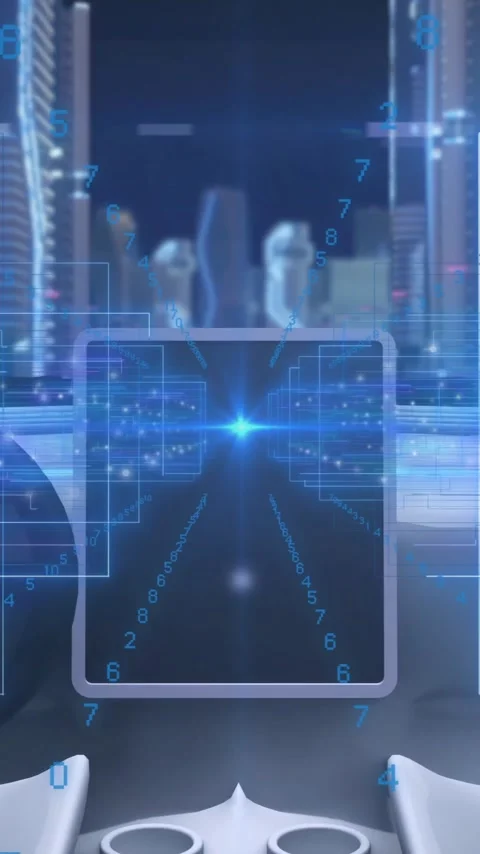 Digital interface overlay showing data and technology elements in futuristic Stock Footage 319617280