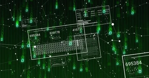 Digital interface panel floating in virtual space, with keyboard layout and b Stock Illustration