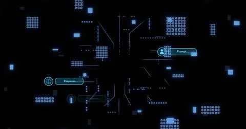 Digital interface with Response and Prompt text, futuristic data processing Stock Photos