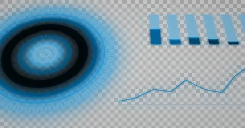Digital interface with round scanner and data processing against black 스톡 일러스트
