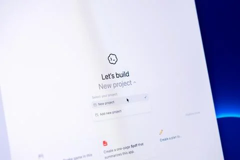 A digital interface screen showing a project creation tool for a web developer Stock Photos