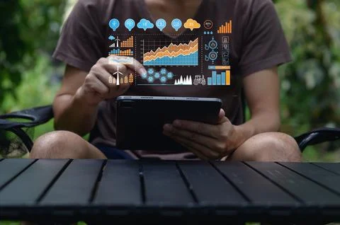 Digital Interface Showcasing Sustainability Metrics with Technology Stock Photos