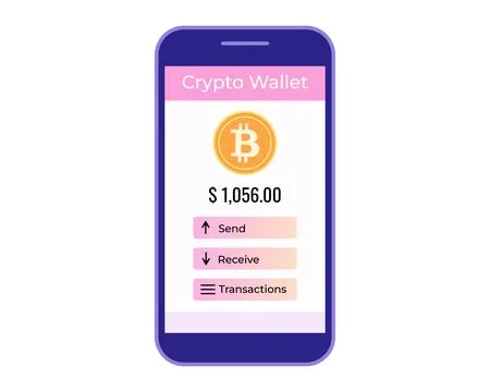 A digital interface showing a cryptocurrency wallet with Bitcoin balance and  Stock Illustration