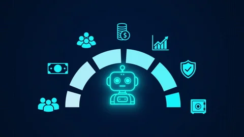 Digital interface showing a robot, Data analysis and security measures Stock Footage 348123924