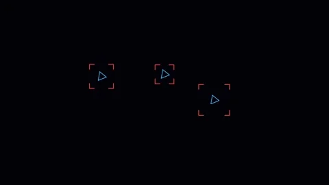 Digital interface showing three blue triangles inside red targeting reticles Video stock 338310767