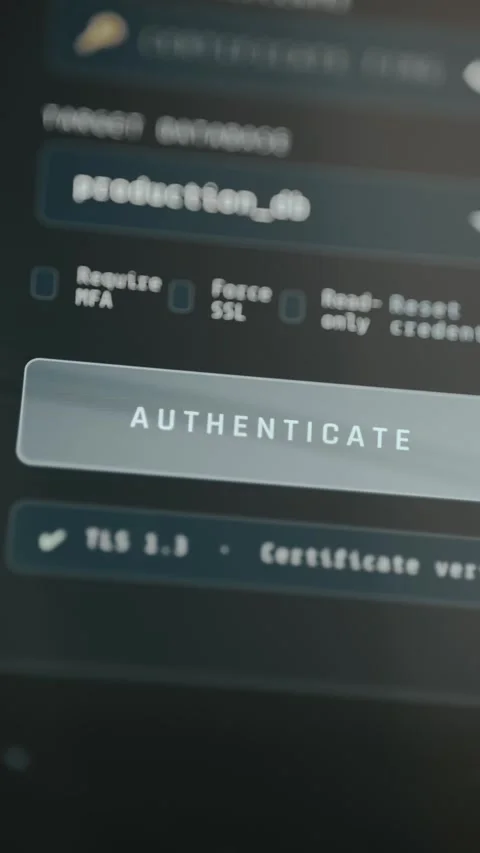 Digital interface showing user tapping Authenticate button for secure access Video stock 332470892
