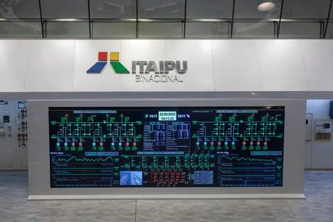 Digital interface shows electrical schematic and data for power generated by the Stock Photos
