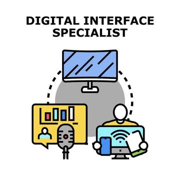 Digital interface specialist managing online communication and technology 스톡 일러스트