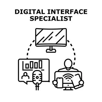 Digital interface specialist managing online communication and technology 库存插图