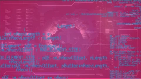 Digital interface with spinning globe and data processing against pink Stock Footage 328585610