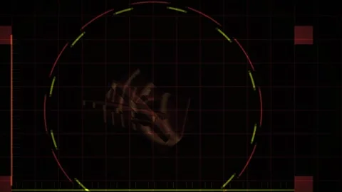 Digital Interface Targeting System with Scanning Motion on Dark Grid Backgrou Stock Footage 343694203