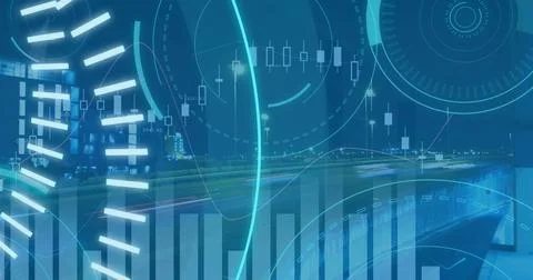The digital interface, technology and data processing concept is a digitally Illustrazione stock