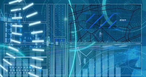 The digital interface, technology and data processing concept is a digitally Ilustração Stock
