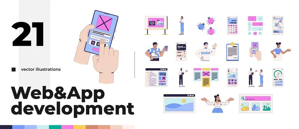 Digital interface technology and mobile application 2D cartoon illustration p Stock Illustration