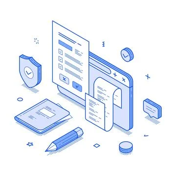 Digital interface for terms and conditions. Elements include checkboxes, docu Stock Illustration