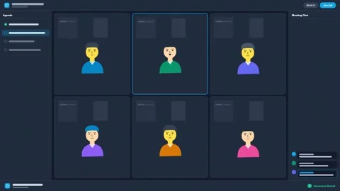 Digital interface of a virtual team meeting with avatar participants. 4K 스톡 동영상 342898434