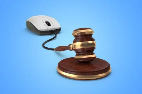 Digital internet law concept with mouse and gavel connection. Stock Illustration
