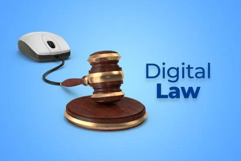 Digital internet law rendering concept with mouse and gavel connection. Stock Illustration