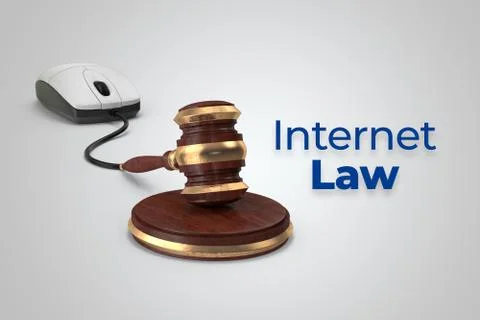 Digital internet law rendering concept with mouse and gavel connection. Stock Illustration