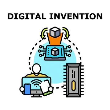Digital invention process creating modern technology solutions Stock Illustration